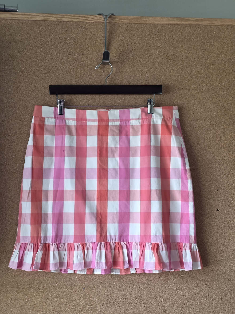 J.Crew Pink Gingham Ruffle Hem Skirt 14 Cotton Blend Lined Preppy Picnic Cottage